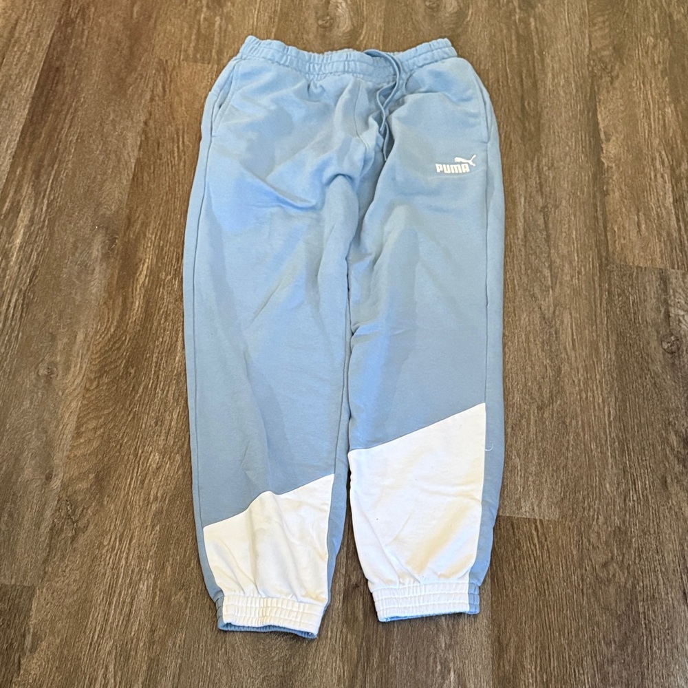 Puma Mens Light Blue and White Joggers